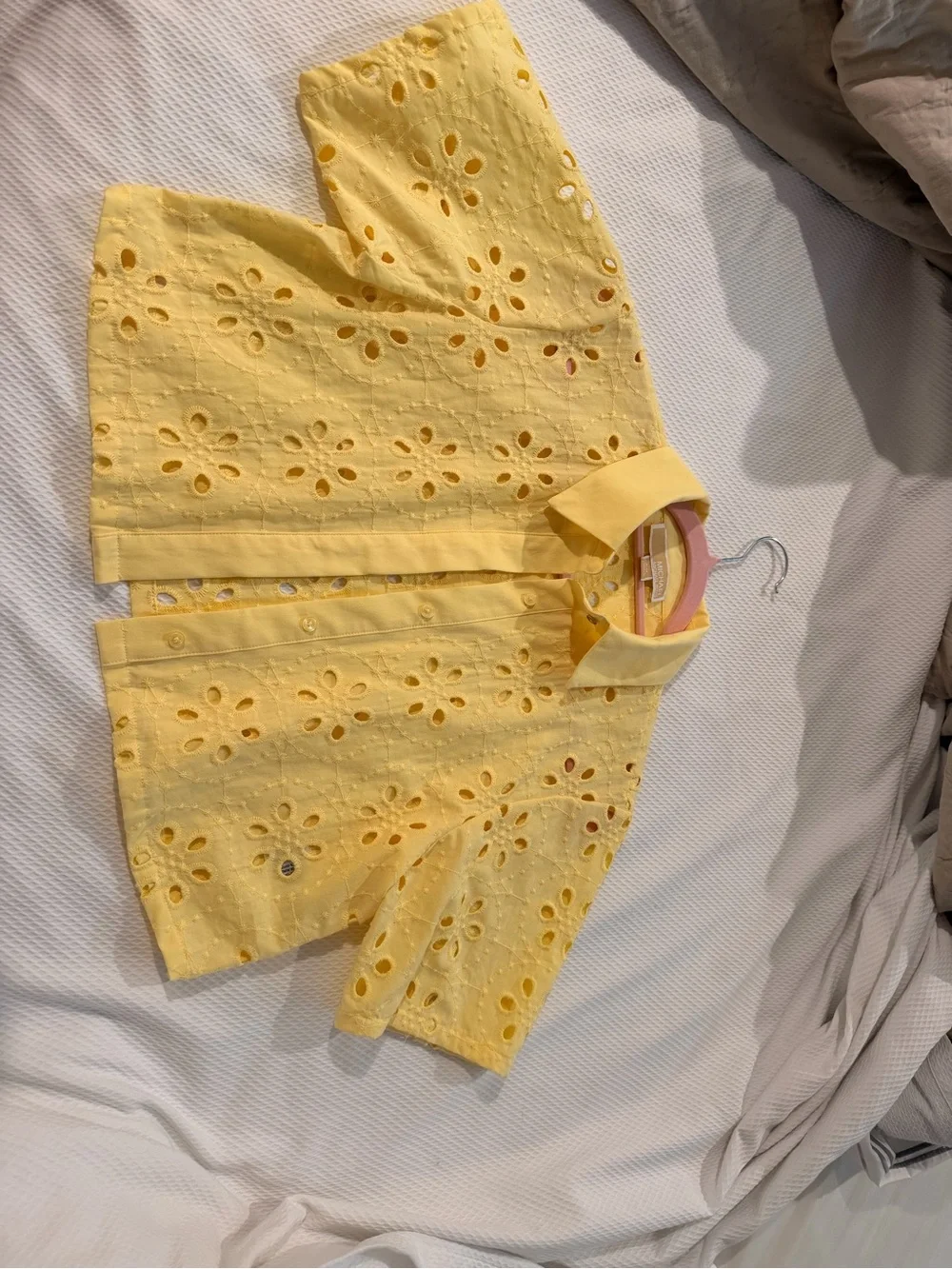 Michael Kors Yellow Cropped Eyelet Button-Down Shirt